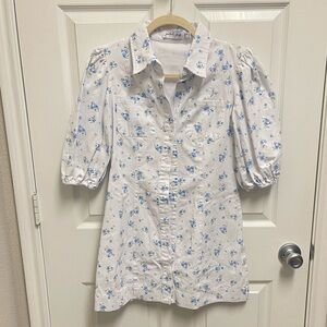Petal & Pup White Floral Denim Button Front Dress